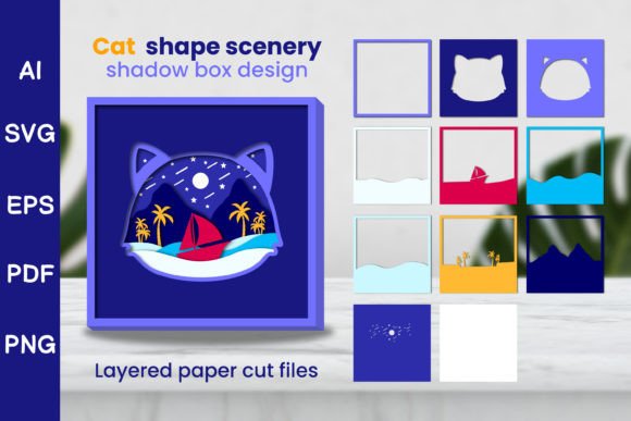 Cat Shape Scenery Shadow Box: 3D SVG for Branding
