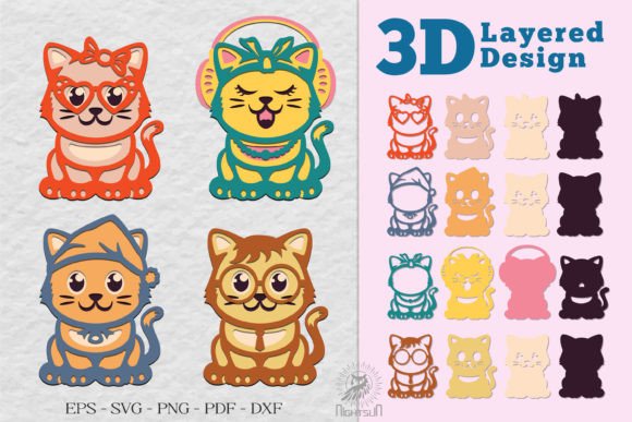Cute Cat SVG Bundle: 3D Shapes for Branding