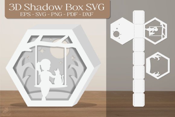 Girl and Cat 3D SVG for Shadow Boxes