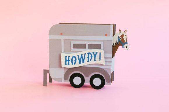 Horse Trailer Side Pop Up Box Card: 3D SVG for Other
