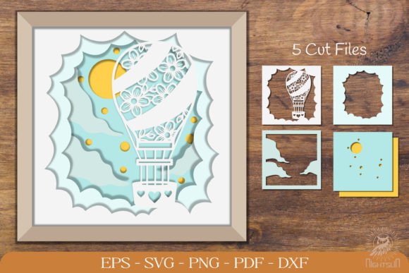 Hot Air Balloon Flower 3D SVG Shadow Boxes