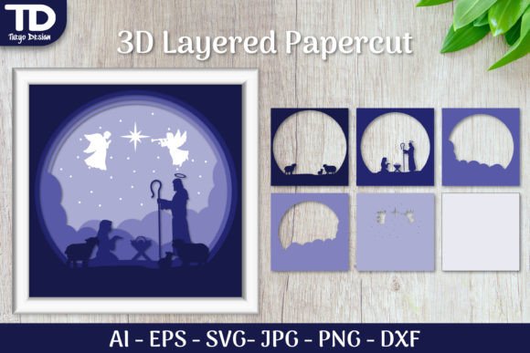 Nativity Scene Christmas Layered Papercut 3D SVG Shadow Boxes
