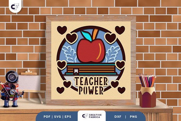 Teacher Power Apple 3D SVG for School Content